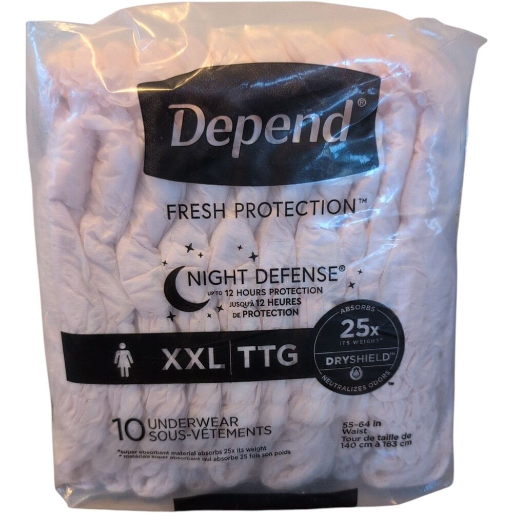 DEPENDS Fresh Protection Women's Night Defense Underwear 10 Count Size XXL New